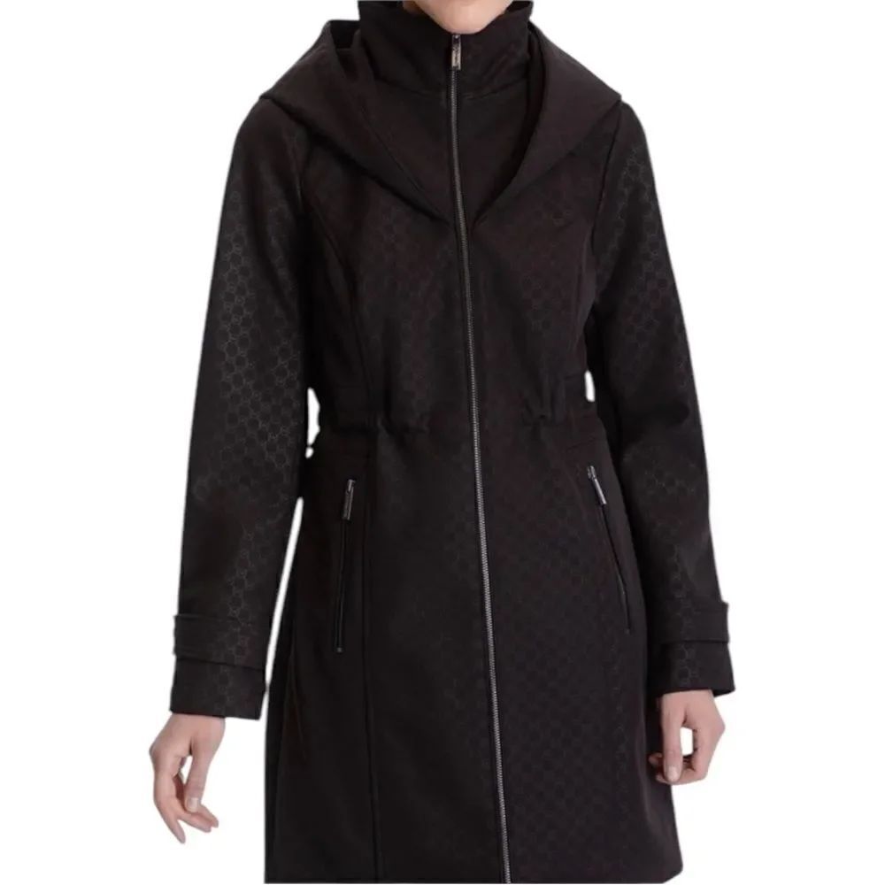 MICHAEL Michael Kors Womens Black Logo Hooded Raincoat Small NWT